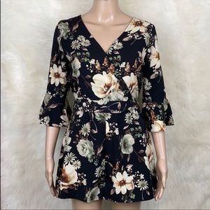 Floral Long sleeve romper with tie waist, size small